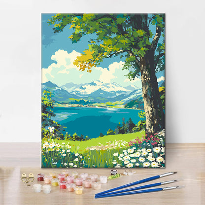 Blüten am See – Malen nach Zahlen