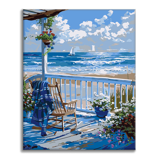 Nachmittag auf der Terrasse am Meer – Malen nach Zahlen