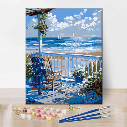 Nachmittag auf der Terrasse am Meer – Malen nach Zahlen