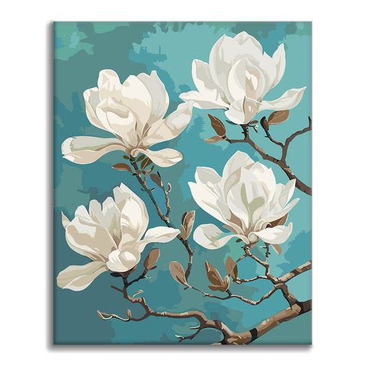 Nahaufnahme einer weißen Magnolie – Malen nach Zahlen