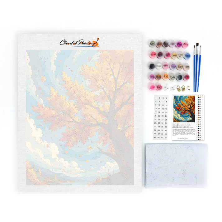 Herbstbaum unter blauem Himmel – Malen nach Zahlen