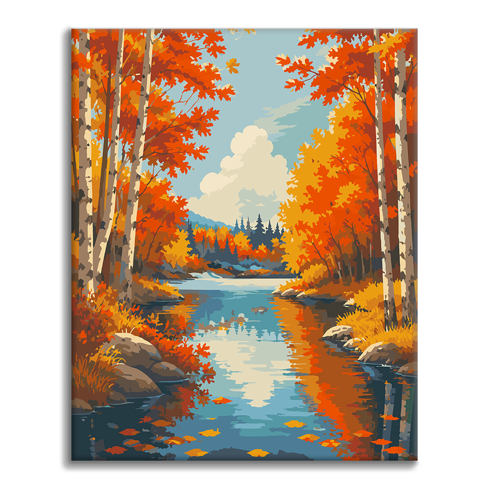 Birch River im Herbst – Malen nach Zahlen