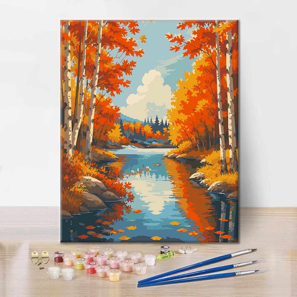 Birch River im Herbst – Malen nach Zahlen