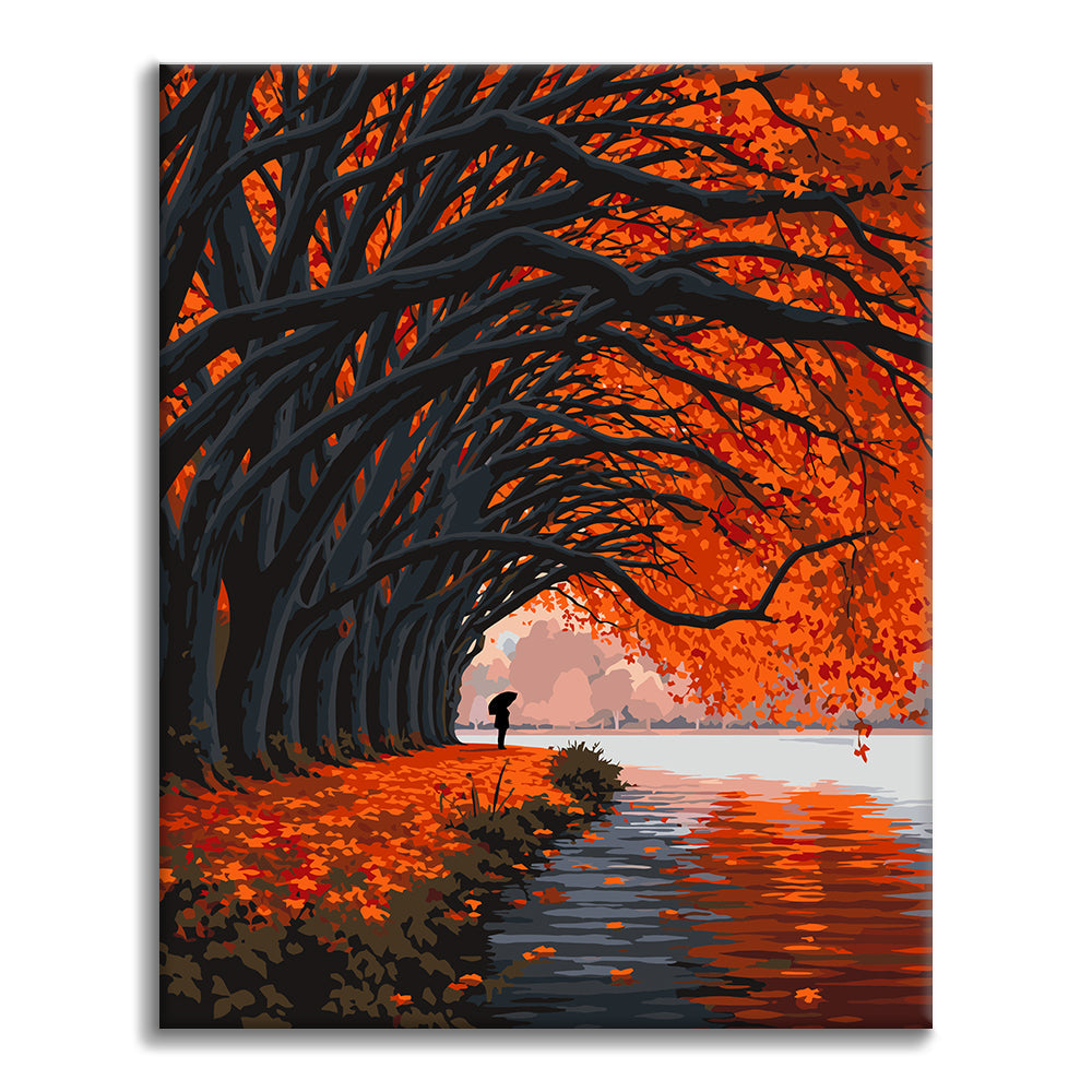 Herbstbaumtunnel am See – Malen nach Zahlen