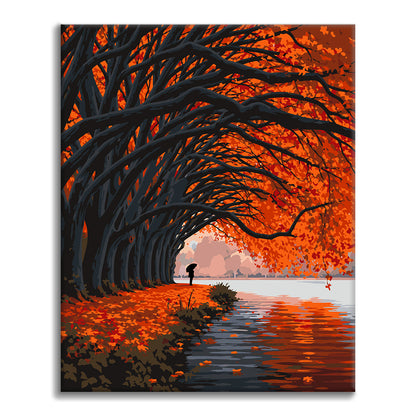 Herbstbaumtunnel am See – Malen nach Zahlen