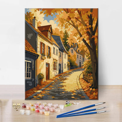 Old Town Street im Herbst – Malen nach Zahlen