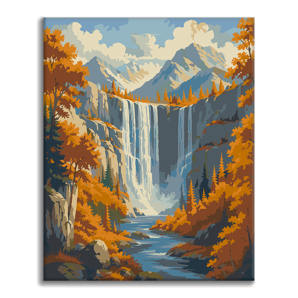 Wasserfall im Herbstgebirge – Malen nach Zahlen
