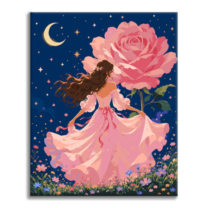 Mondbeleuchtete Rosenprinzessin – Malen nach Zahlen