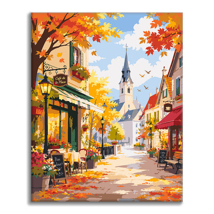 Sunny Autumn Café Street – Malen nach Zahlen