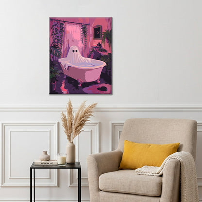Geist in einer rosa Badewanne – Malen nach Zahlen