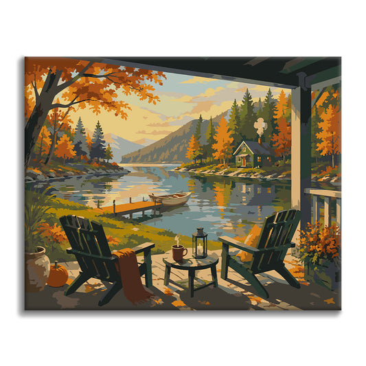 Veranda mit Blick auf den See – Malen nach Zahlen