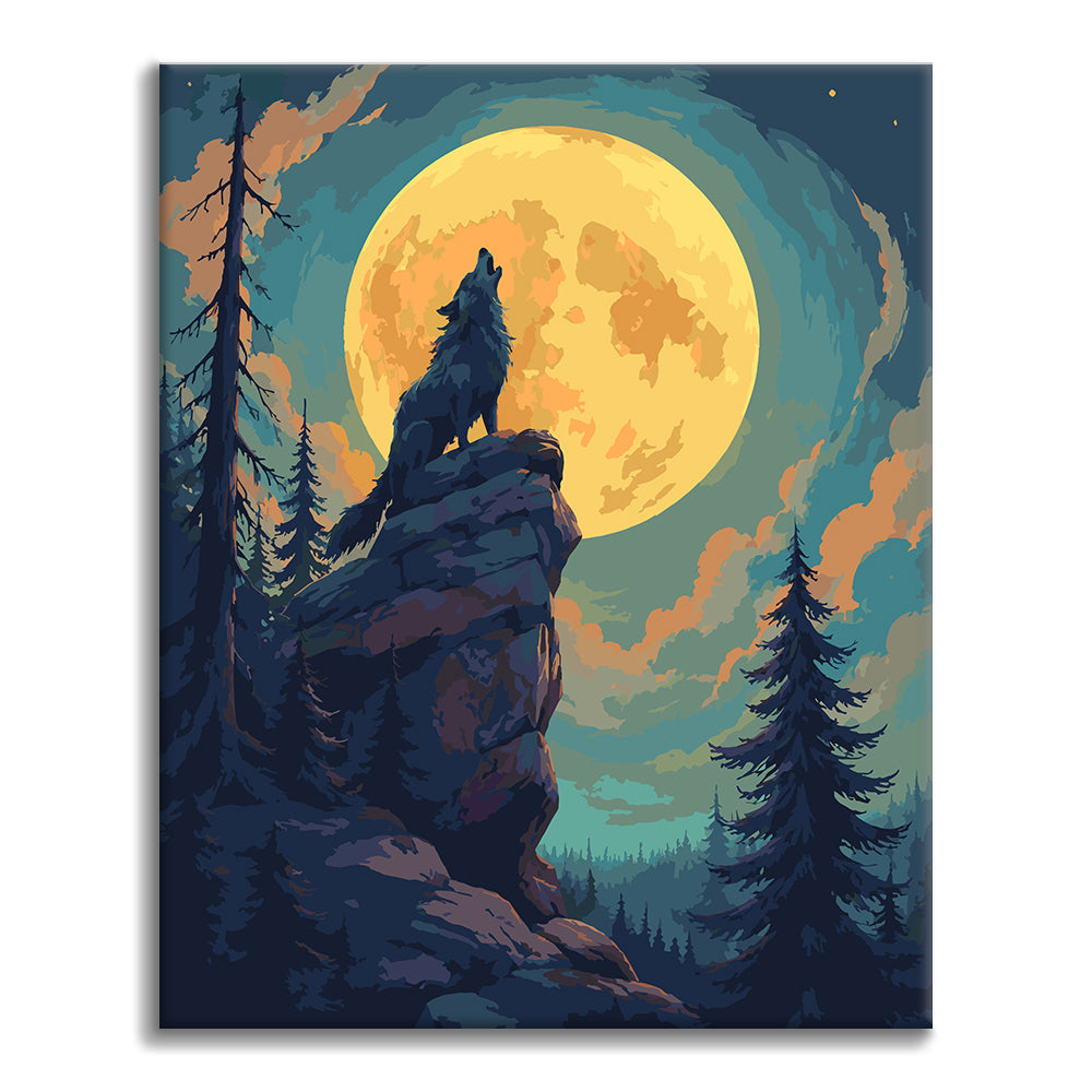Wolfsheulen bei Vollmond – Malen nach Zahlen