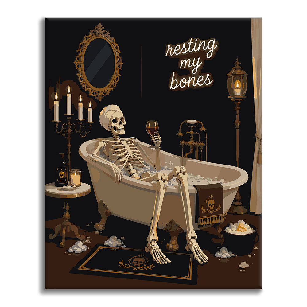 Skelettruhe in einem Vintage-Bad – Malen nach Zahlen