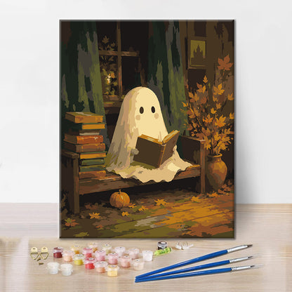 Ghost Reading in einer Herbstbibliothek – Malen nach Zahlen