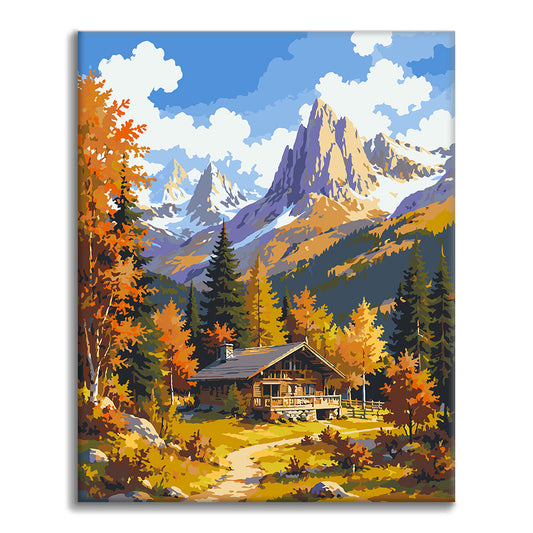Alpines Chalet im Herbst – Malen nach Zahlen
