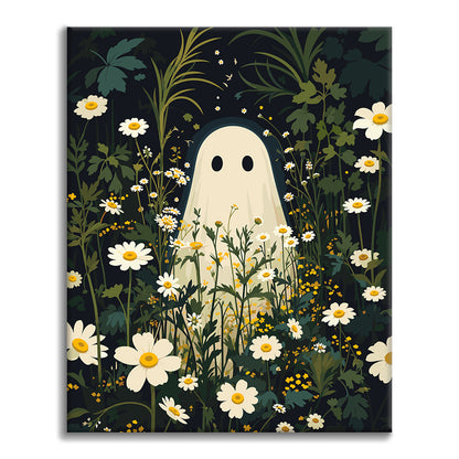 Geist unter den Gänseblümchen im Mondlicht – Malen nach Zahlen