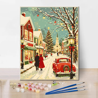 Vintage-Weihnachtsstraße – Malen nach Zahlen