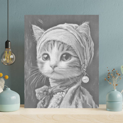 Katze mit Perlenohrring – Punktmalerei