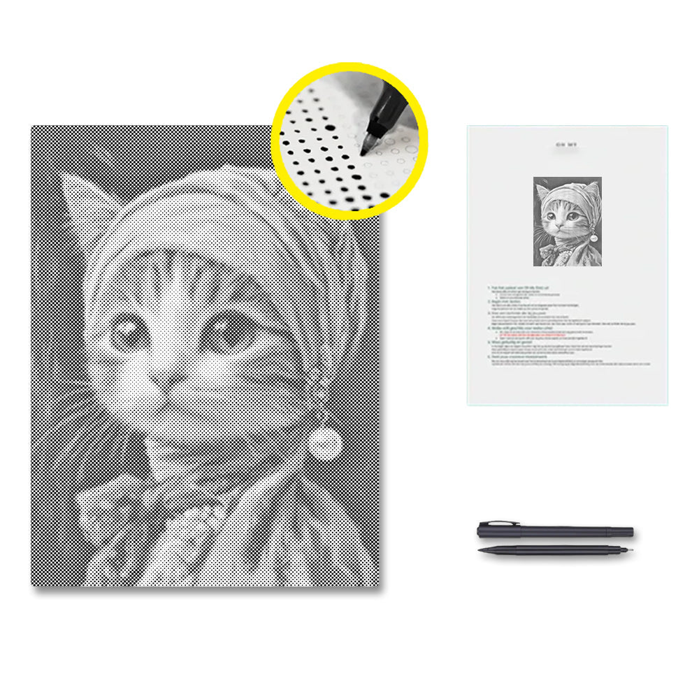 Katze mit Perlenohrring – Punktmalerei