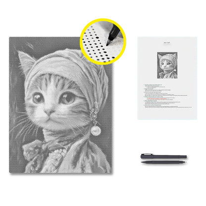 Katze mit Perlenohrring – Punktmalerei