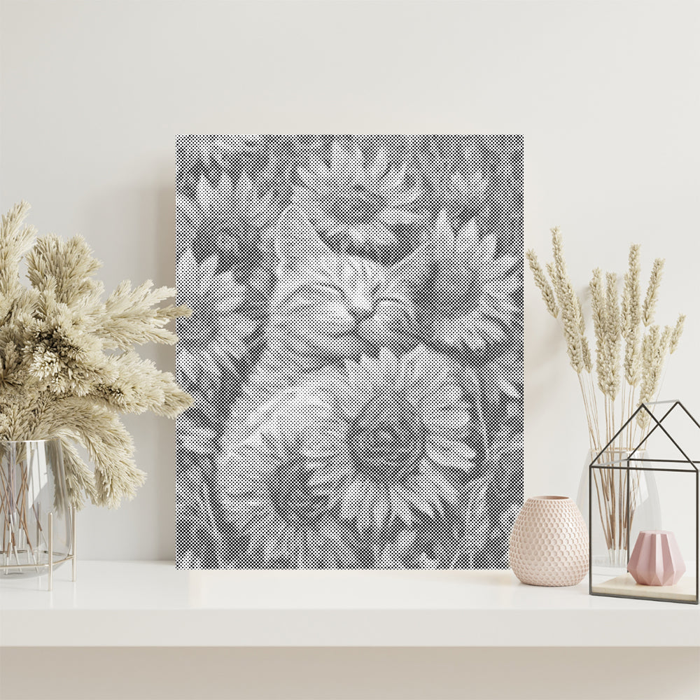 Katze mit Sonnenblumen – Punktmalerei