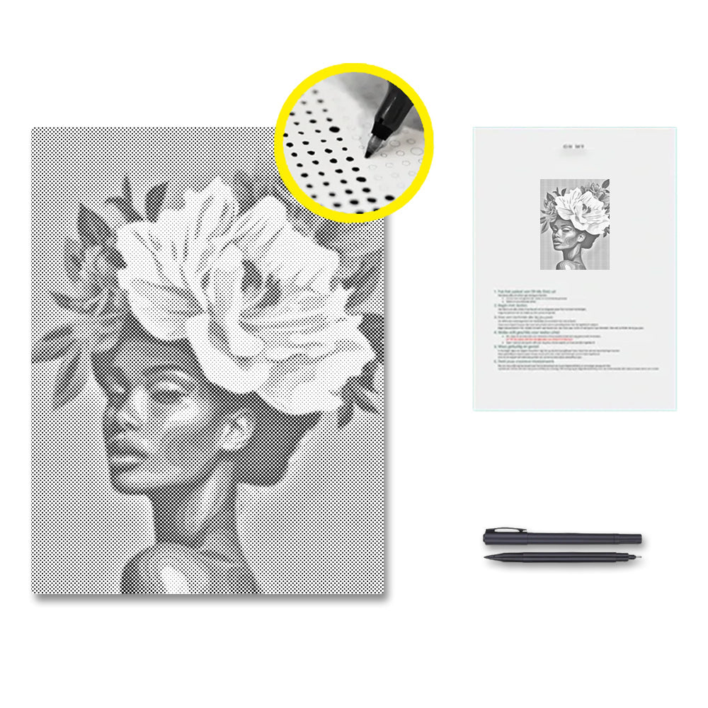 Frau mit Blumenhaar - Punktmalerei