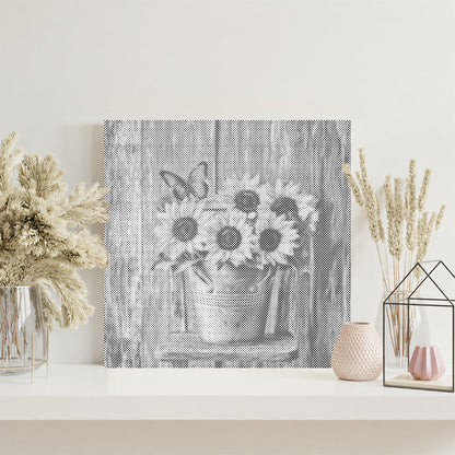 Sonnenblumen auf einem Holzstuhl - Punktmalerei Set