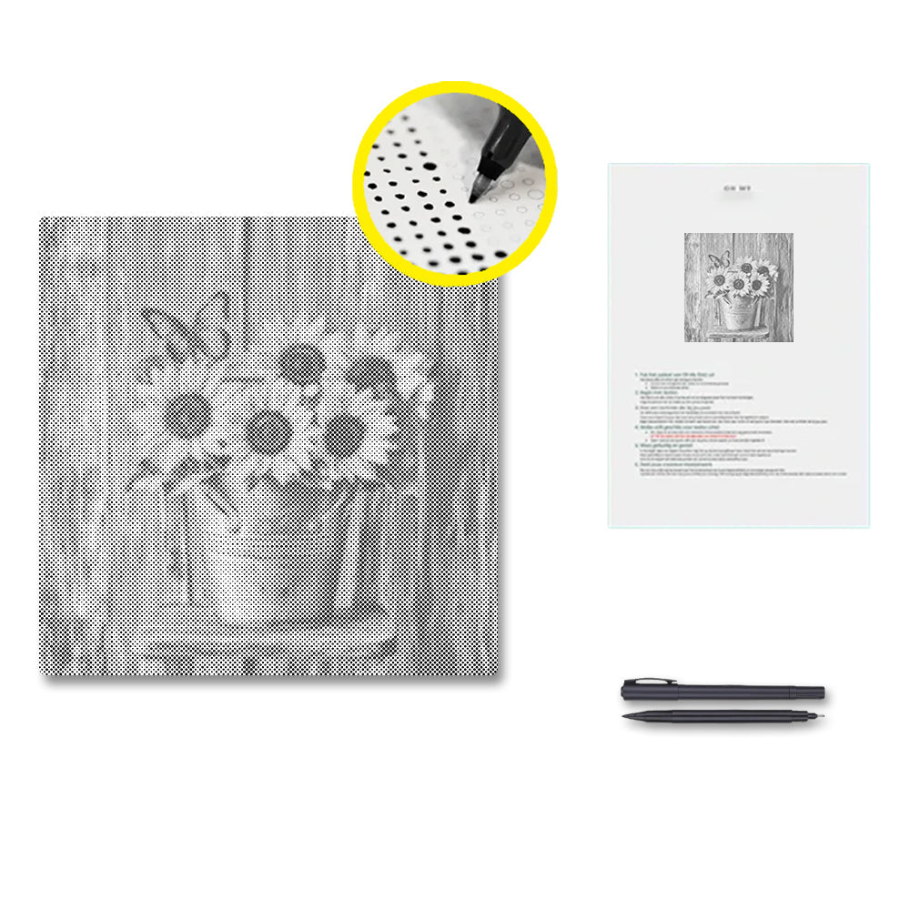 Sonnenblumen auf einem Holzstuhl - Punktmalerei Set