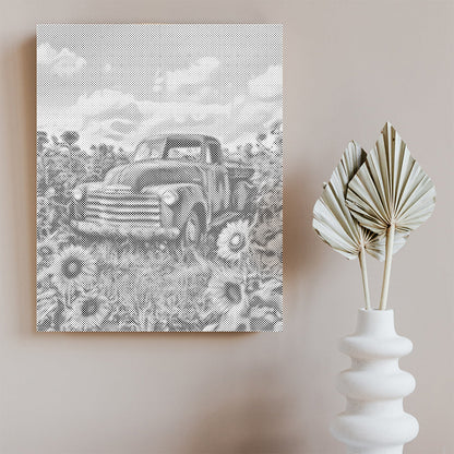 Vintage-Truck zwischen Sonnenblumen - Punktmalerei Set