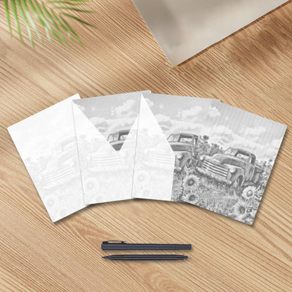 Vintage-Truck zwischen Sonnenblumen - Punktmalerei Set