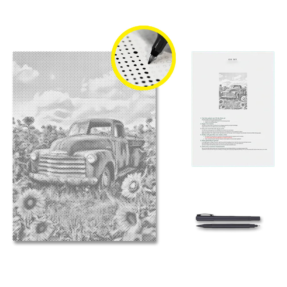 Vintage-Truck zwischen Sonnenblumen - Punktmalerei Set