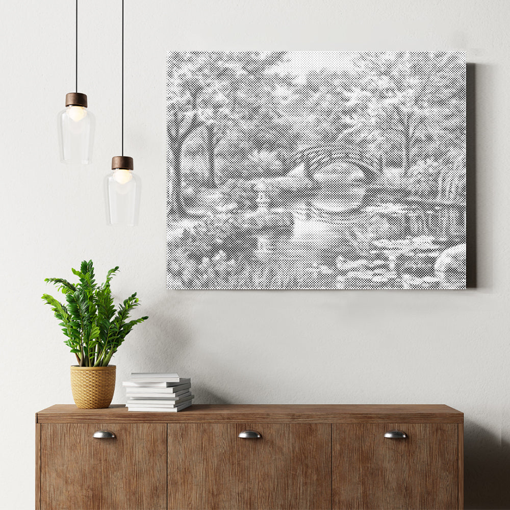 Kirschbaumbrücke am Fluss mit Blumen - Punktmalerei Set