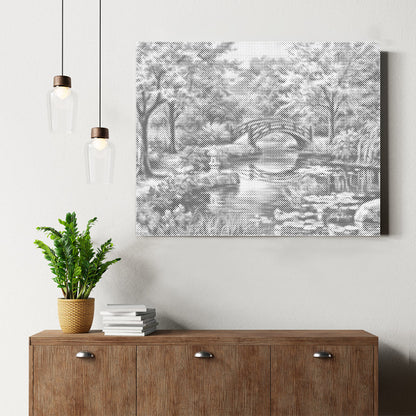 Kirschbaumbrücke am Fluss mit Blumen - Punktmalerei Set