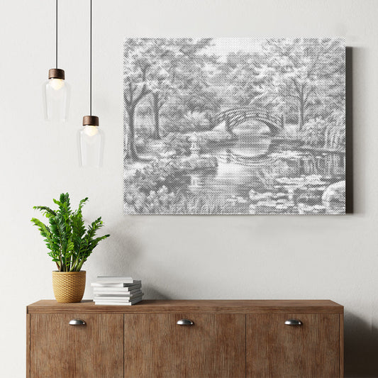 Kirschbaumbrücke am Fluss mit Blumen - Punktmalerei Set