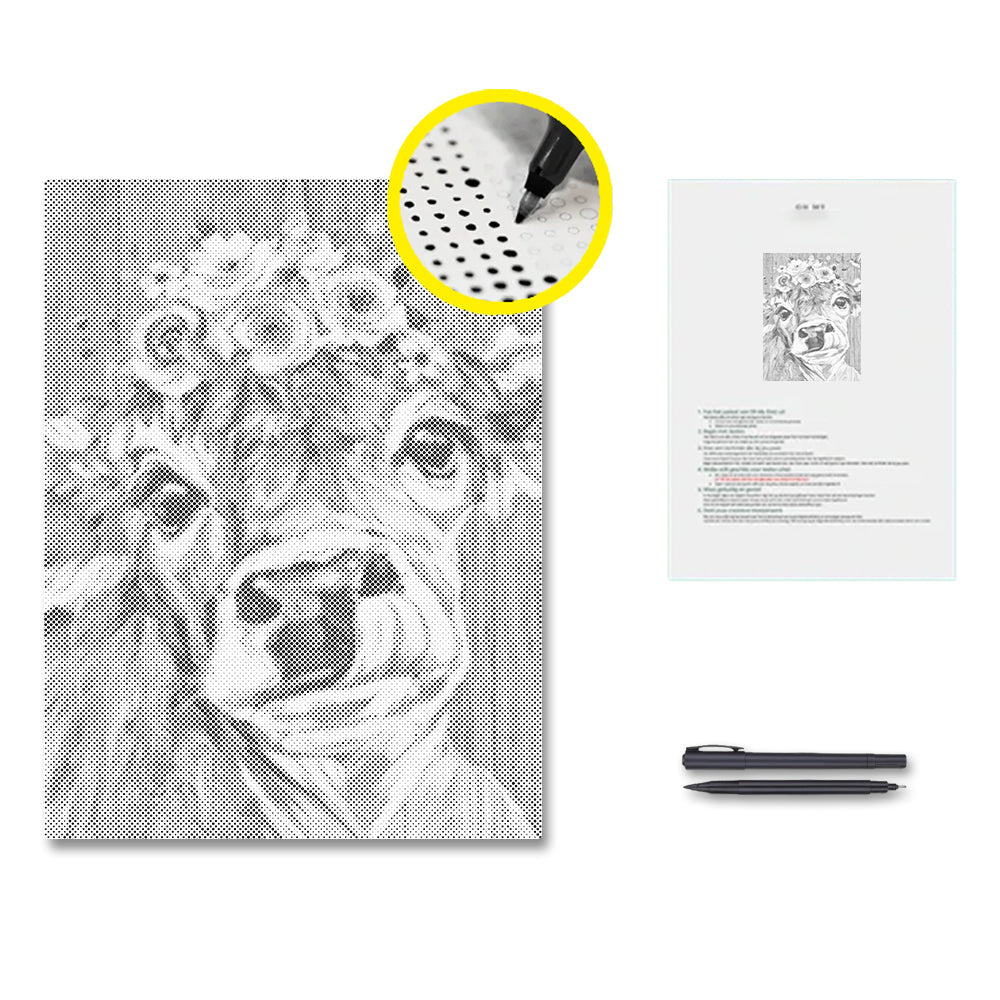 Kuh mit Blumen - Punktmalerei Set