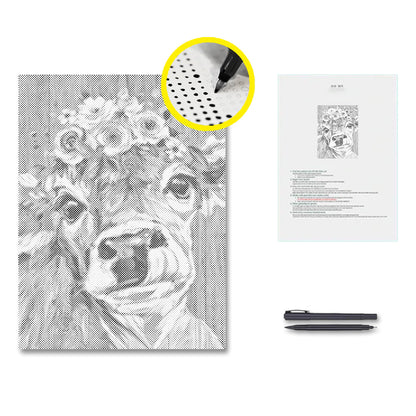 Kuh mit Blumen - Punktmalerei Set