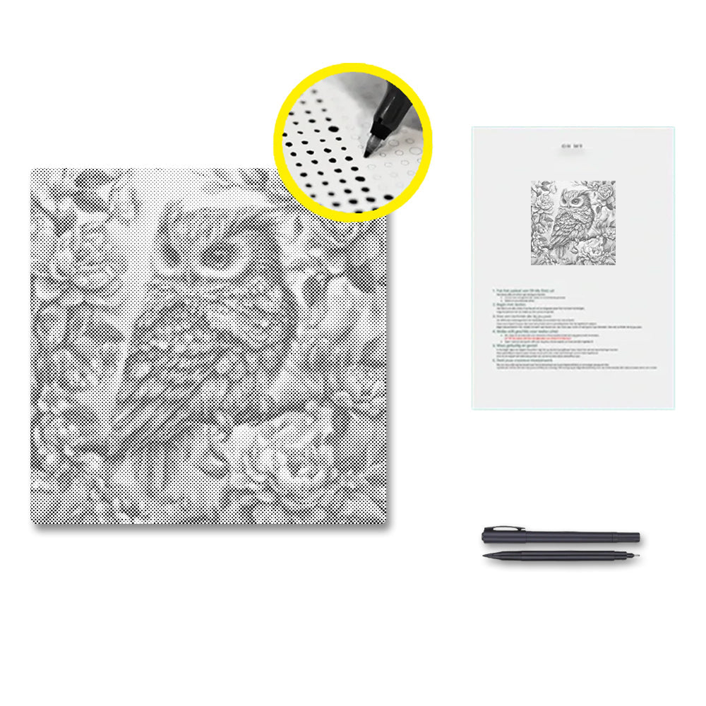 Verträumte lila Eule - Punktmalerei Set