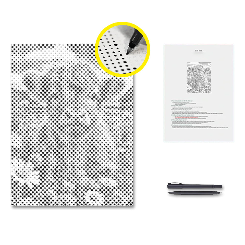 Highland-Kalb auf der Wiese - Punktmalerei Set