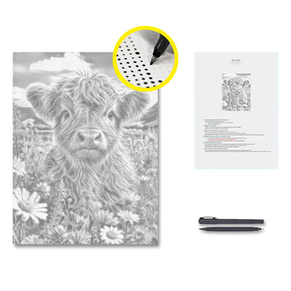 Highland-Kalb auf der Wiese - Punktmalerei Set