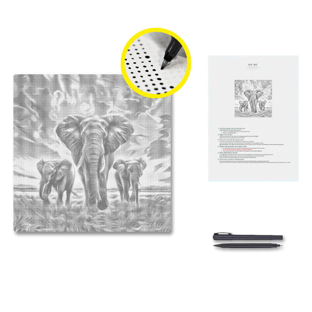Elefant im Sonnenuntergang - Punktmalerei Set