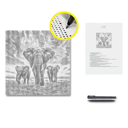 Elefant im Sonnenuntergang - Punktmalerei Set