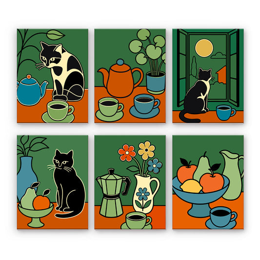 Stillleben mit Katzen und Kaffee