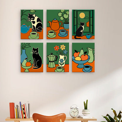 Stillleben mit Katzen und Kaffee