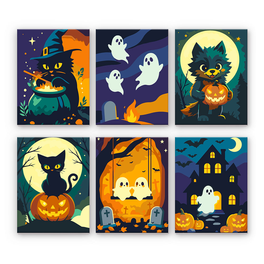 Halloween-Katzen und Geister