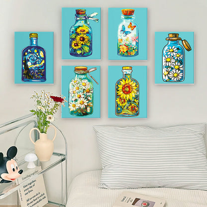 Fles en bloemen – schilderen op nummer