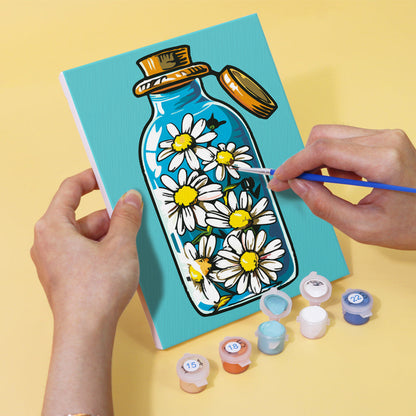 Fles en bloemen – schilderen op nummer