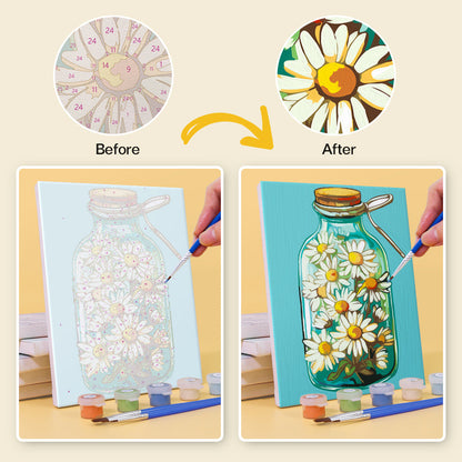 Fles en bloemen – schilderen op nummer